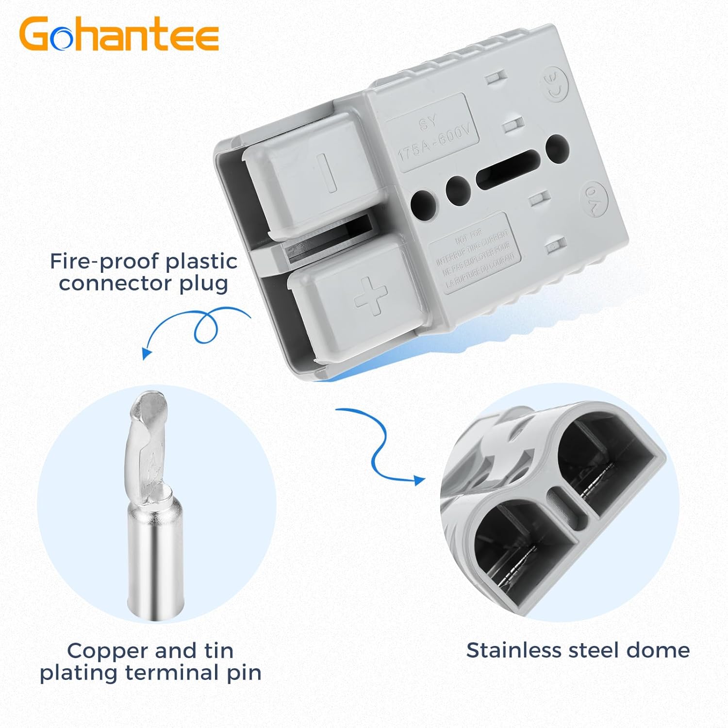 gohantee 175A Battery Quick Connect Disconnect 10Pcs 1/0-4 Gauge for AWG Cable Wire Harness Plug for Car Winch Trailer Lift Motor Jumper Cable Plug Connector Battery Cable Connector Grey