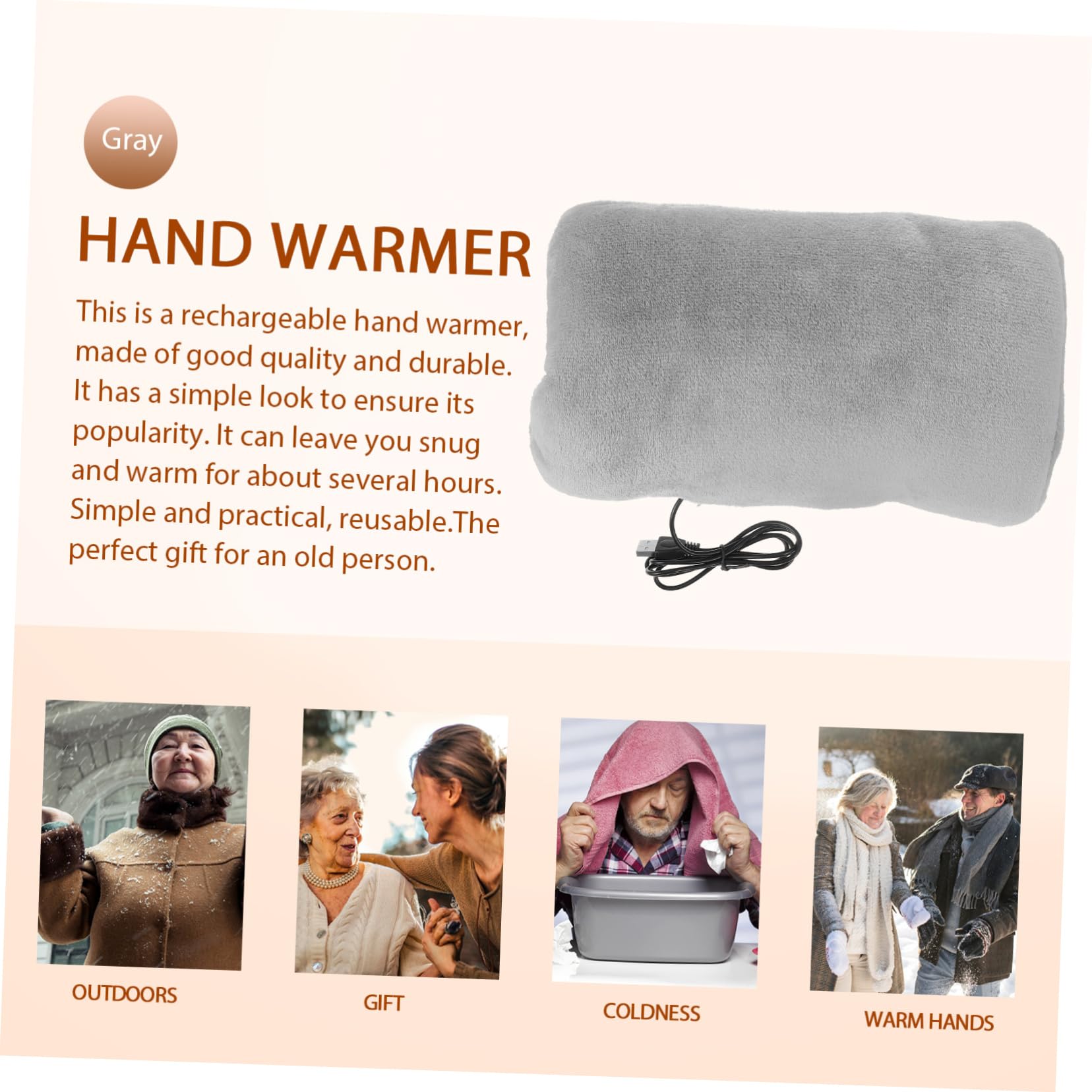 YARNOW Cuscino Scaldamani Portatile Scaldino Invernale Da Donna Tappo Silenziatore Di Peluche Peloso Elettrico Borsa Scaldavivande Appesa Scaldamani Riscaldato Operato Grey Flanella