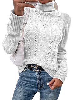Hongqizo Women Casual Turtleneck Long Sleeve Sweater Cable Knit Pullover Solid Slim Fit Sweater Turtleneck Tops