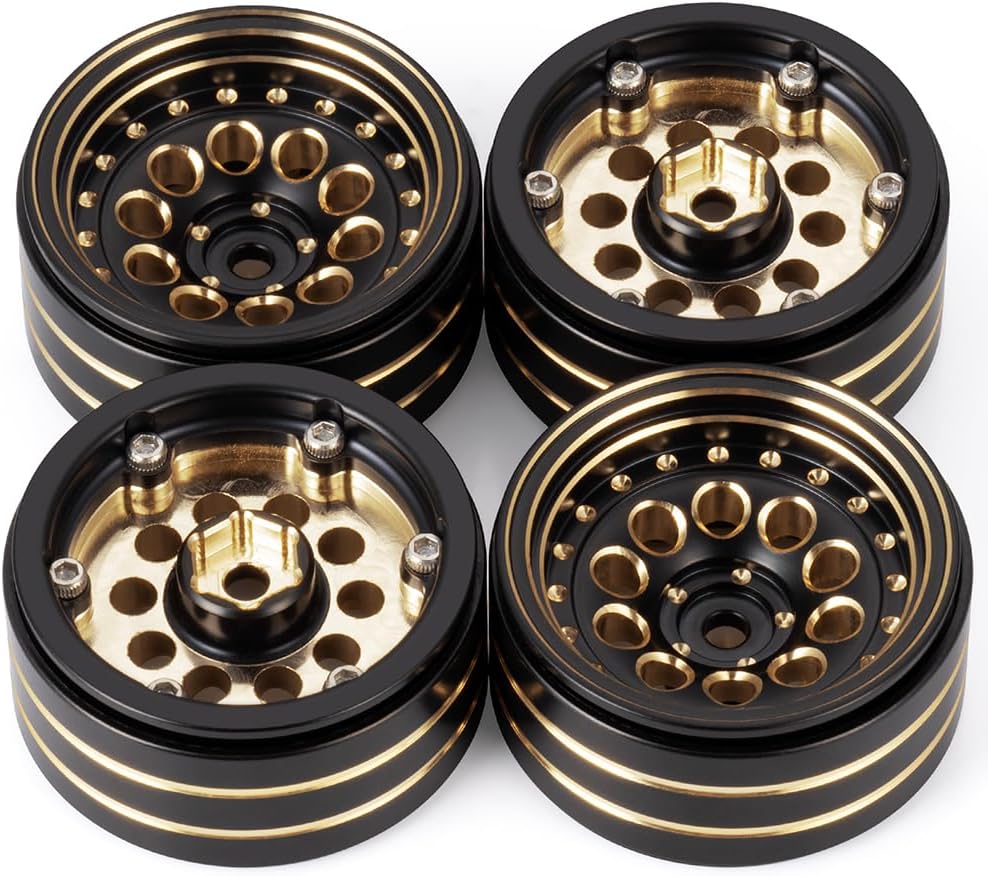 4PCS/1set Brass 1.3" RC beadlock Wheels Rims 228g for 1/18th TRX4M 1/24th AXIAL SCX24 RC Crawler Car Upgrade Parts (Black)
