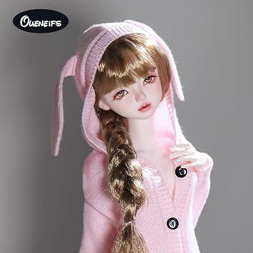 Oueneifs 1/4 Liano Fullset I Bjd Doll with Hooded Rabbit Ear Knit Sweater Resin Toy for 15+ Year Old(Pink Clothes)