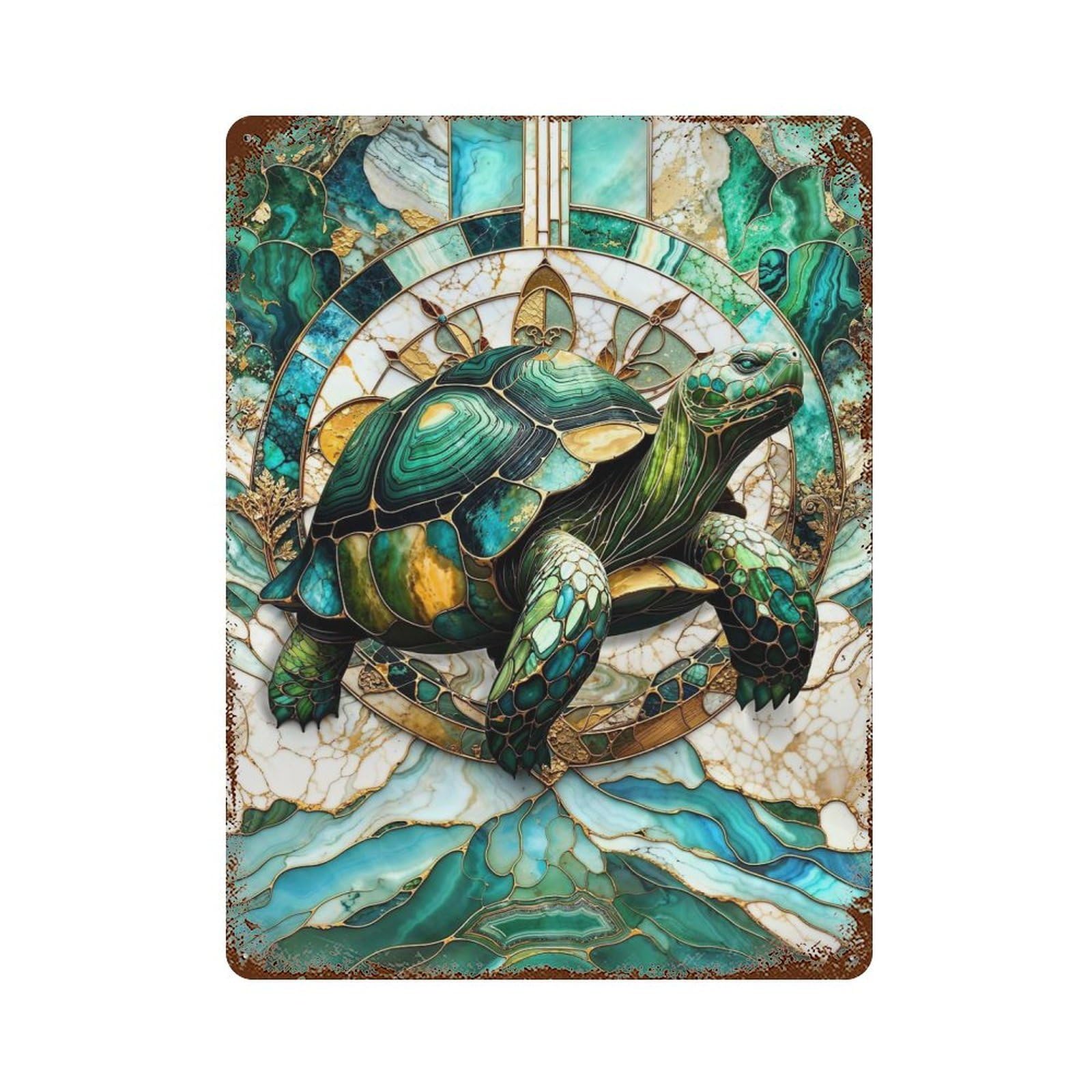 Rust Effect Eternal Kintsugi Tortoise Decorative Tin Sign 15.7"x11.8", Vintage Wall Decor for Farmhouse, Kitchen And Entryway Decor