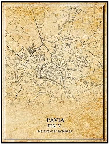 TANOKCRS Pavia Italia - Póster de pared con impresión vintage, mapa, obras de arte, viajes, recuerdo, decoración del hogar, 9 x 11 pulgadas, sin