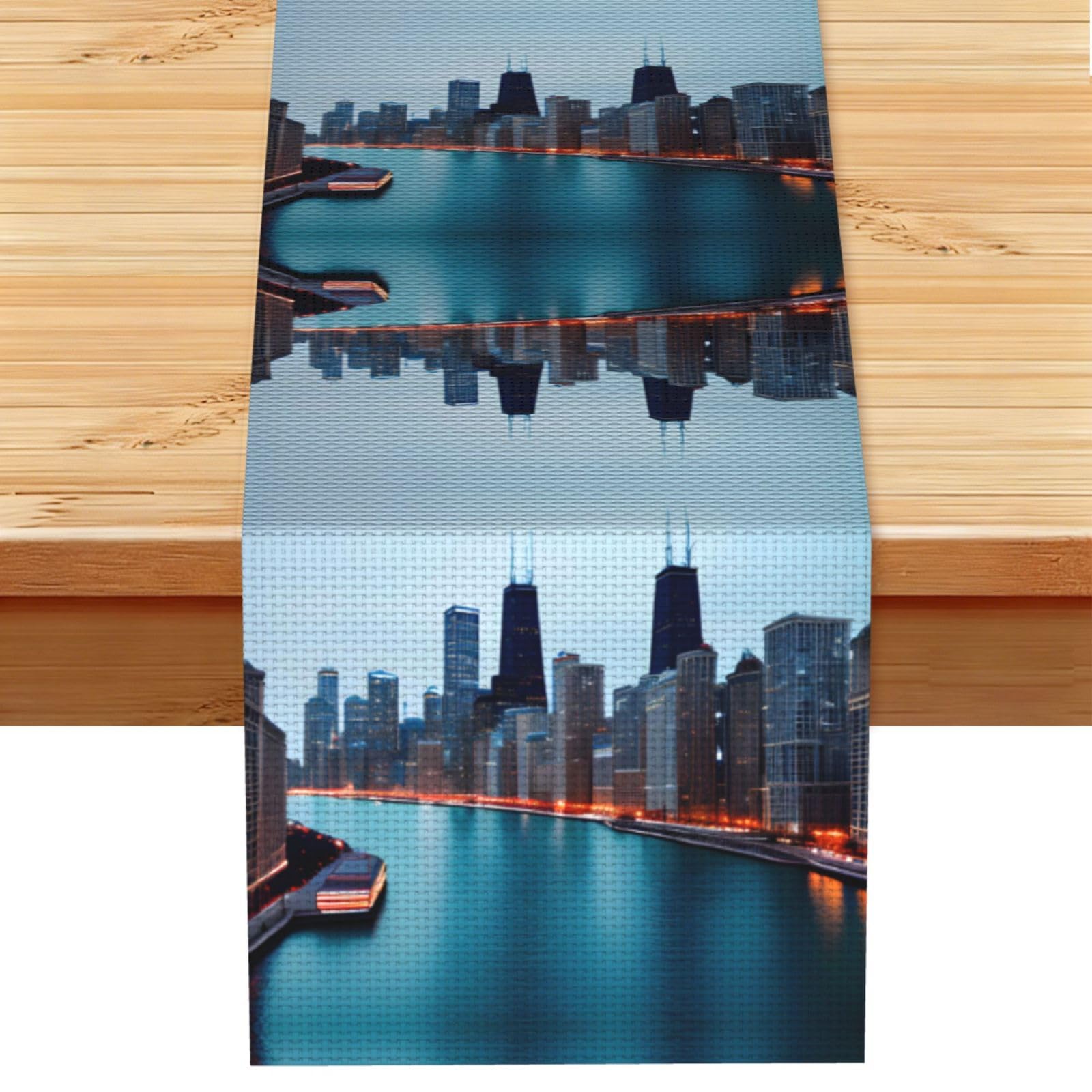 Chicago Printed Dining Table Runner 13x72 Inch, Non-Fading Decor for Kitchen Dresser Fireplace Mantel
