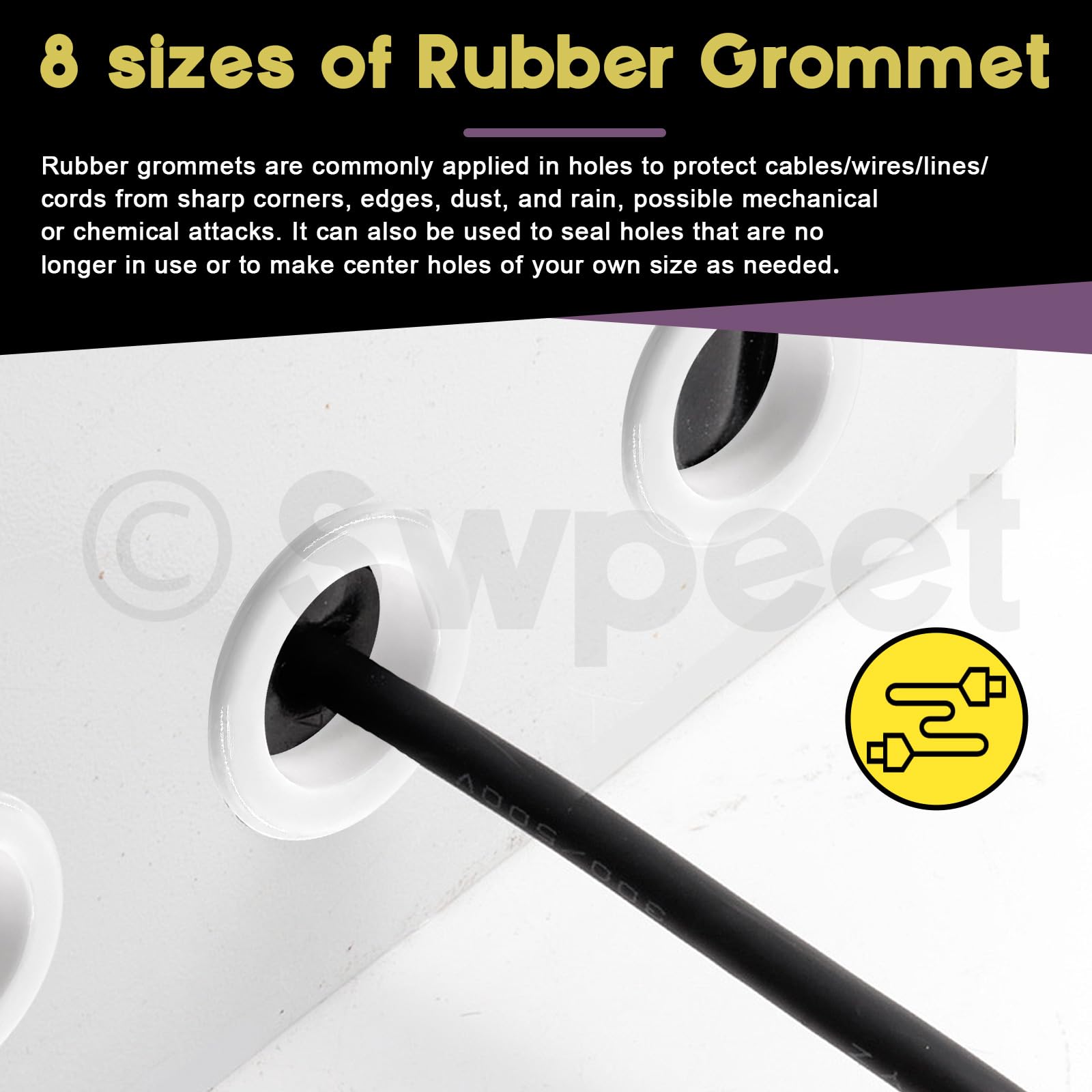 Swpeet 100Pcs White Rubber Grommet Assortment Kit, 8 Sizes Eyelet Ring Gasket - Image 3