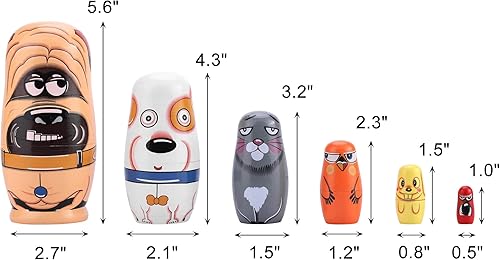 Miniatura 2 de Yoption Juego de 6 muñecas rusas de anidación, hechas a mano, de madera, para niños, Navidad, cumpleaños, deseos, regalo (perros lindos)