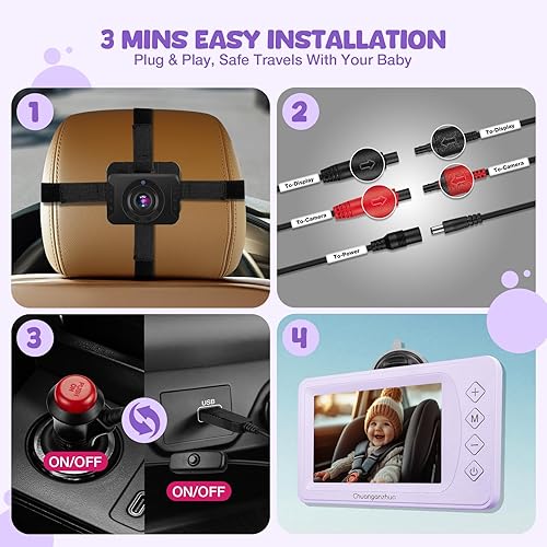 Miniatura 7 de Baby Car Camera with Advanced Crystal-Clear Night Vision, 3X Zoom, USB Powered, 5'' AHD 1080P IPS Car Baby Monitor, Backseat Camera for Kids Infants