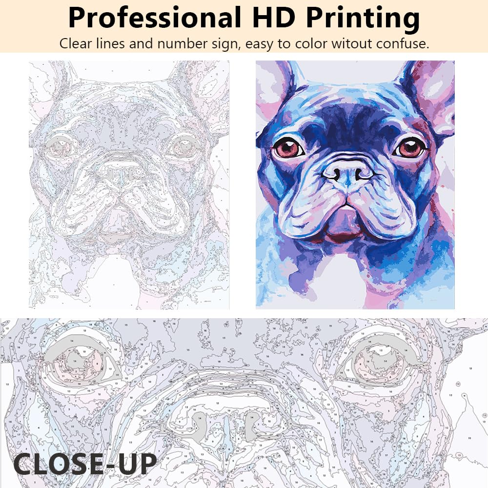 Pittura Con I Numeri TISHIRON | Bulldog Francese Adorabile | Kit Su Tela Per Adulti E Bambini | 40,6 X 50,8 Cm | Fai Da Te