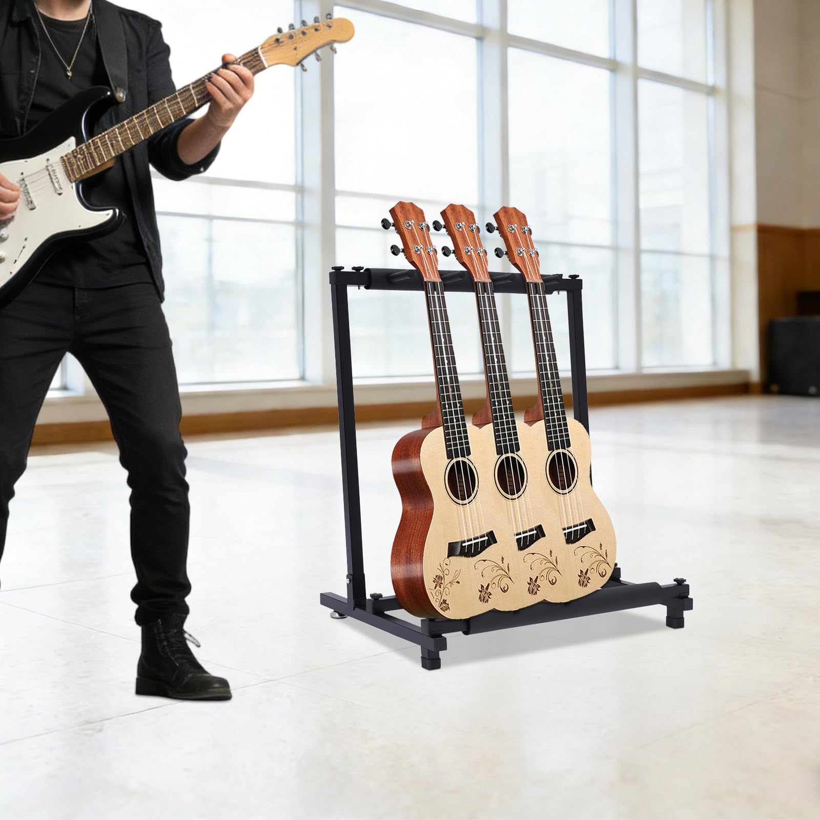 Składany wielofunkcyjny stojak na gitarę elektryczną 3 gitary basowej i