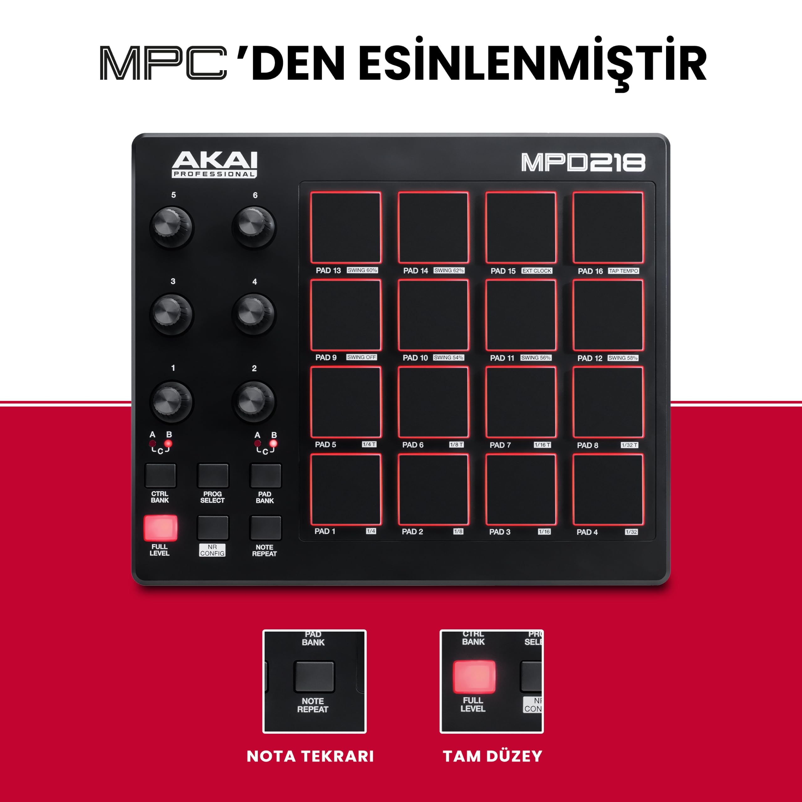 AKAI Professional MPD218 MIDIパッドコントローラー Akai Professional MPD218 USB MIDI Pad Kontrolör | Beatmaker ve