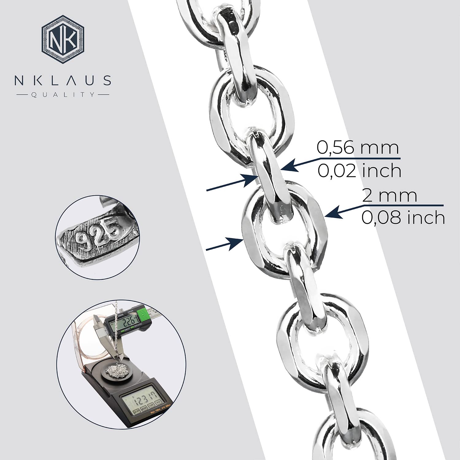 NKlaus naszyjnik z kotwicą, 60 cm, 4 diamenty, pozłacany srebro 925, damski naszyjnik 2 mm szerokości 6885