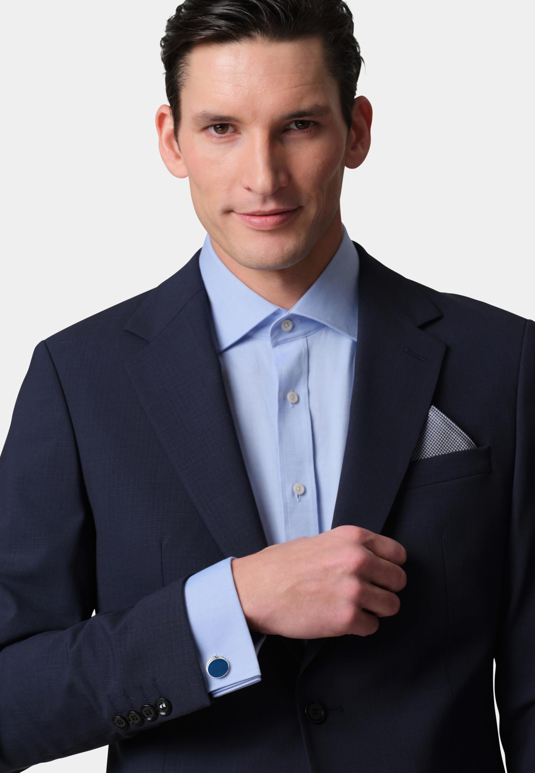 DAVIDOFF PARIS Manschettenknöpfe aus Edelstahl – Blau/Silber, rund, PARIS‑Muster