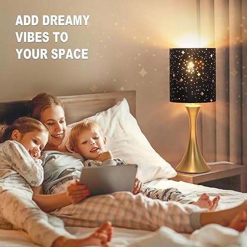 Miniatura 5 de Lámpara táctil para dormitorio, lámpara de mesa dorada regulable de 3 vías con pantalla estrellada negra, lámpara decorativa para mesita de noche,