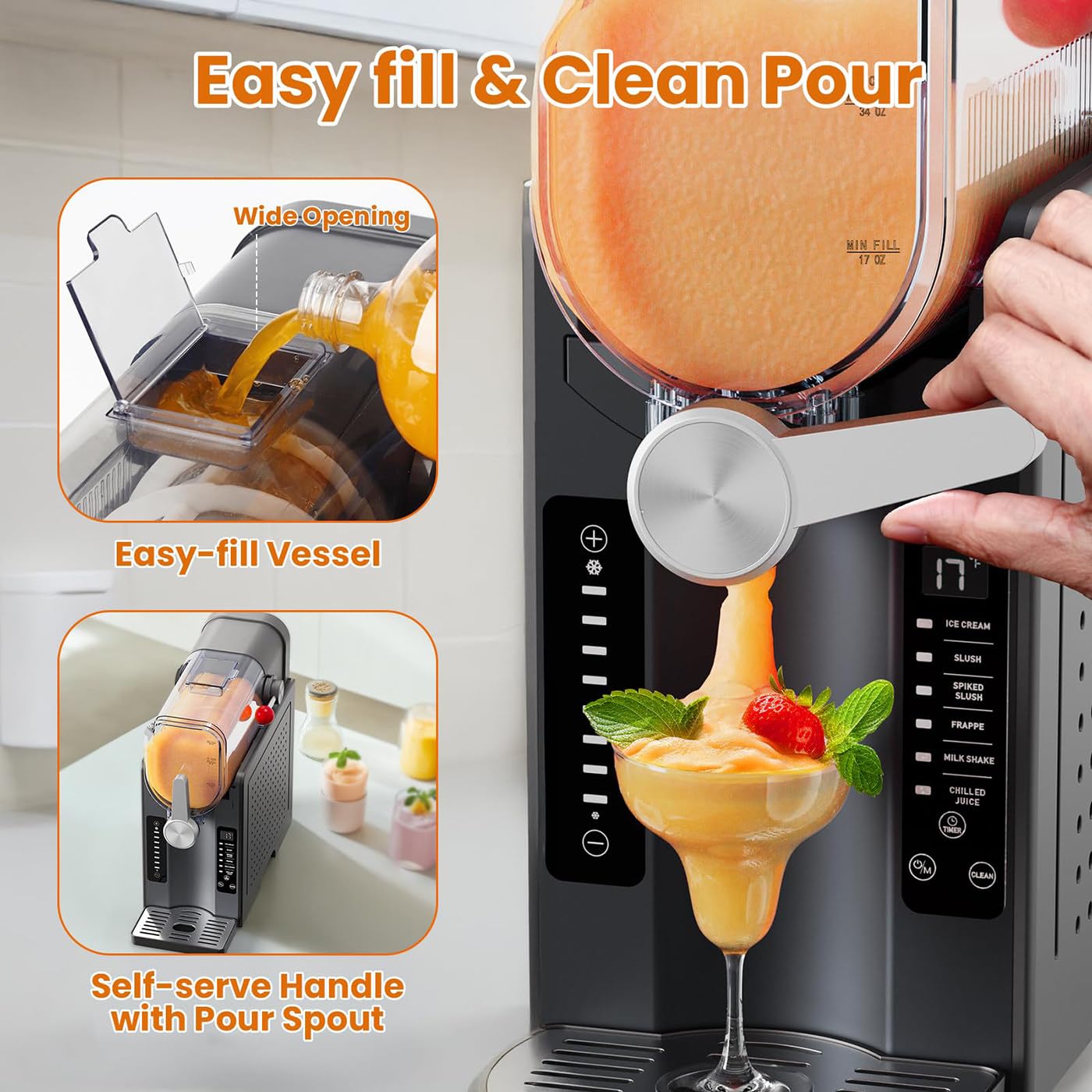 Máquina profesional de granizado con tecnología Quickfreeze, autolimpieza, 6 programas preestablecidos, bloqueo infantil, para granizados, margaritas, cócteles
