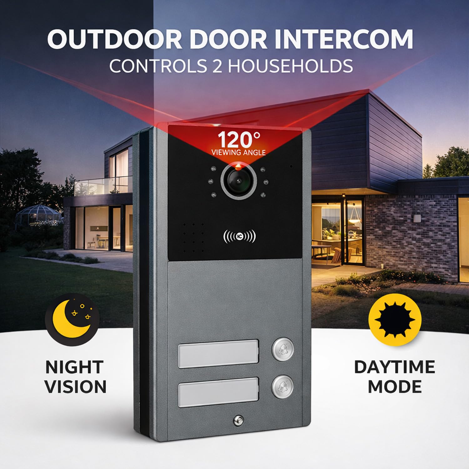 Videocitofono WiFi TUYA con controllo accessi, citofono video con unità esterna IP65, 1 unità esterna + 2 monitor interni, apertura porta tramite app e RFID (IC) / NFC, per casa e ufficio(3)