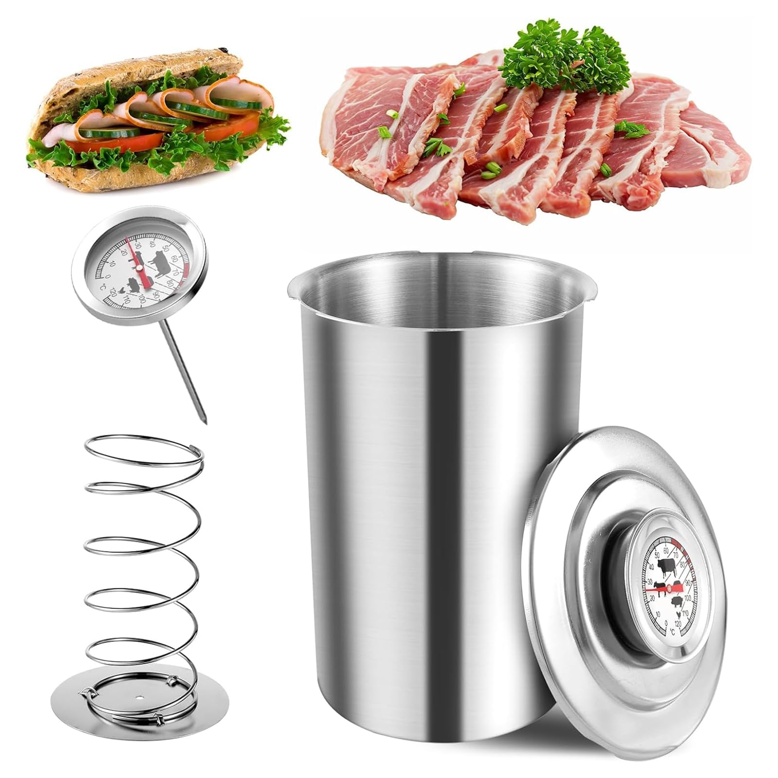 Pressa per prosciutto in acciaio inox con termometro, per preparare carne in scatola da 0 a 120 °C, per carne in scatola sana