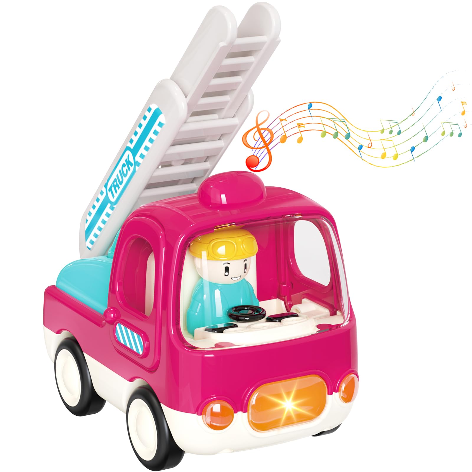 Yerloa Fire Truck Toy for 1 2 3 Year Old Boy Gifts Red Fire Engine Toy Musical Toddlers Toys with Lights & Sounds & Extending Ladder, Outdoor Construction Vehicles Toys Car for 1 2 3 Year Old Boy Girl