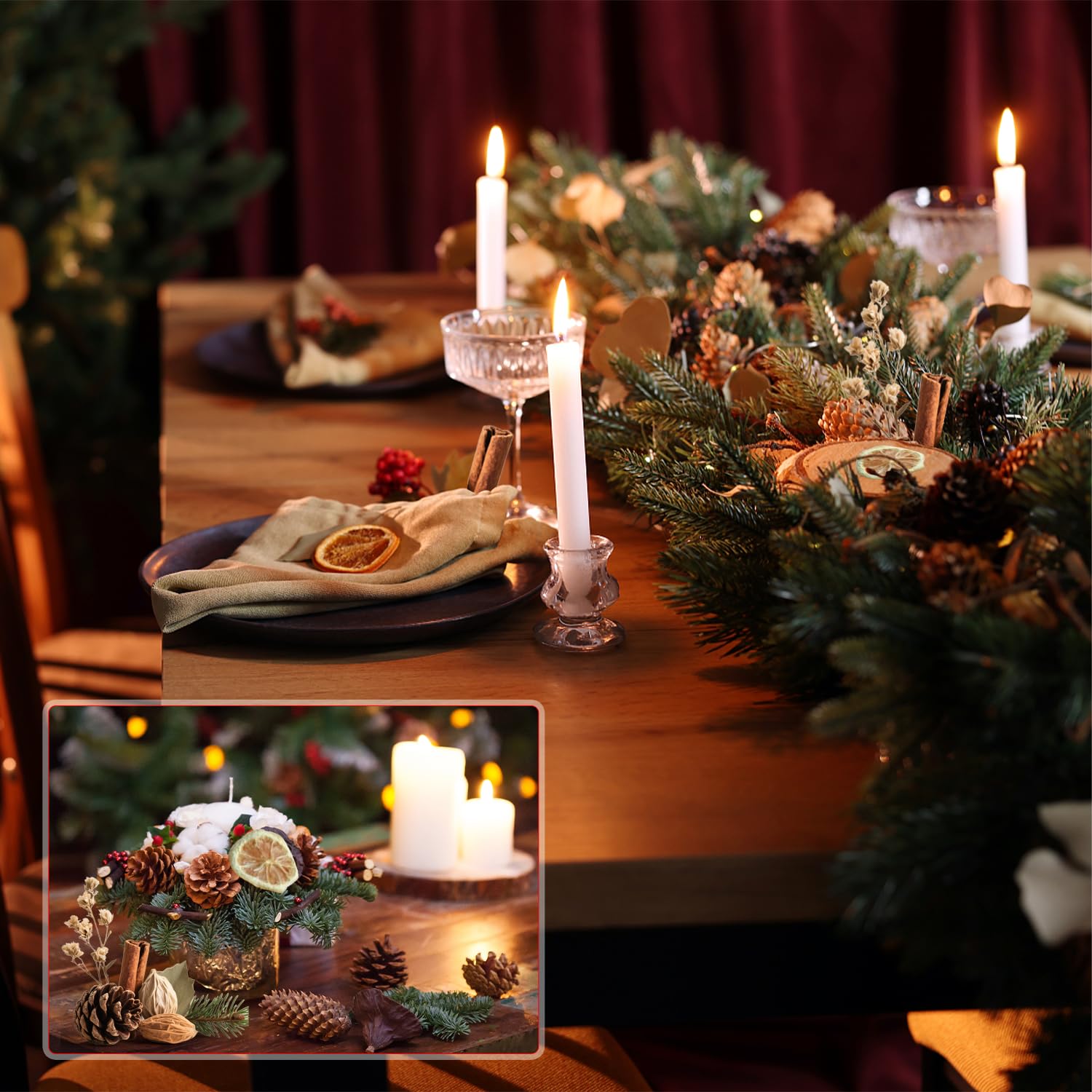 Prmape Decorazioni Corona Avvento, Potpourri Natalizio con Pigne Naturali Arance Essiccate Decorative, Cannella Stecche Decorative e 10M di Corda Per Natale Decorazione Ghirlanda Artigianato