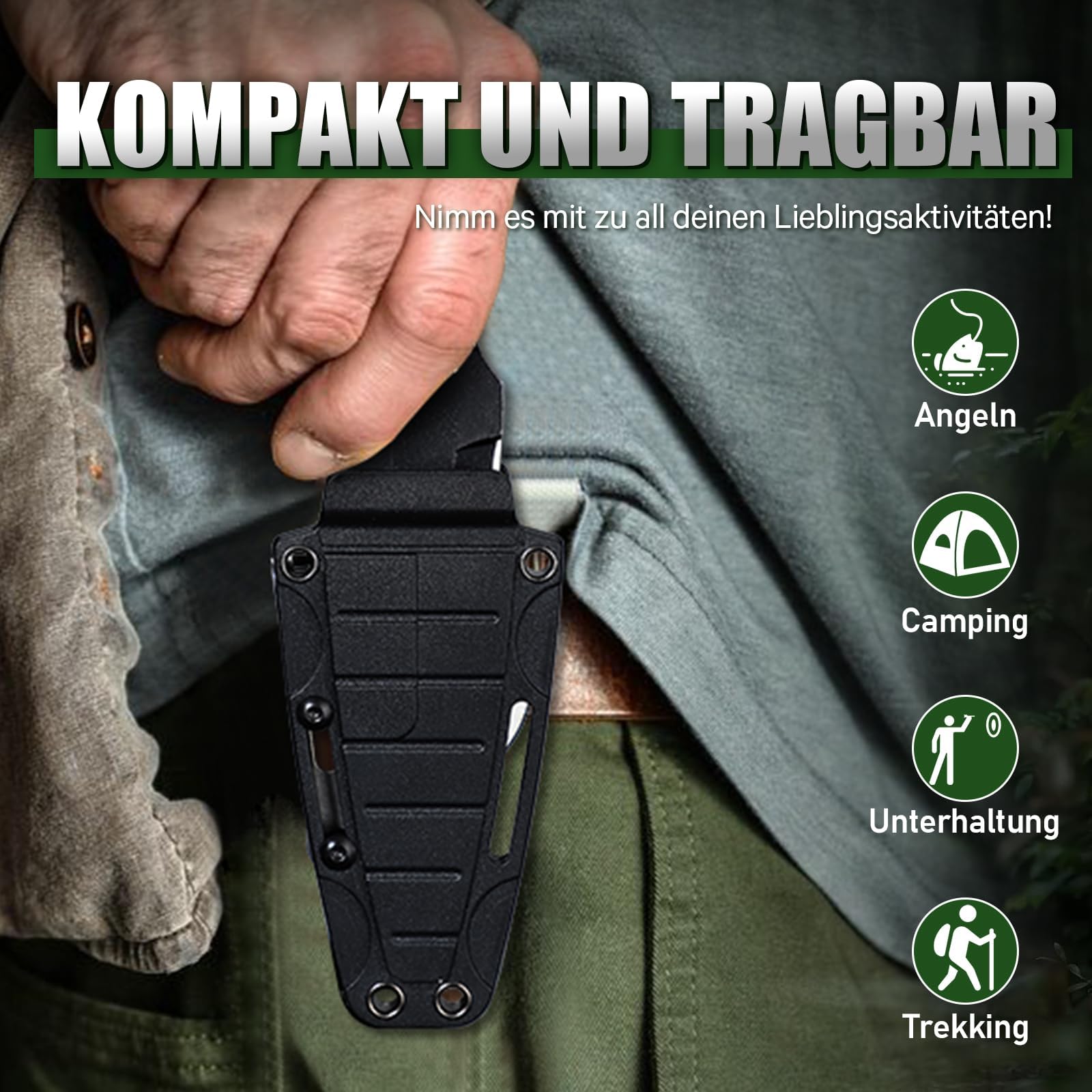 Klein Zweier-Pack Survival Messer,Messer Outdoor,Full Tang Jagdmesser Feststehende Klinge aus Edelstahl, Bushcraft Messer mit Kydex Scheide,Geschenk für Männer