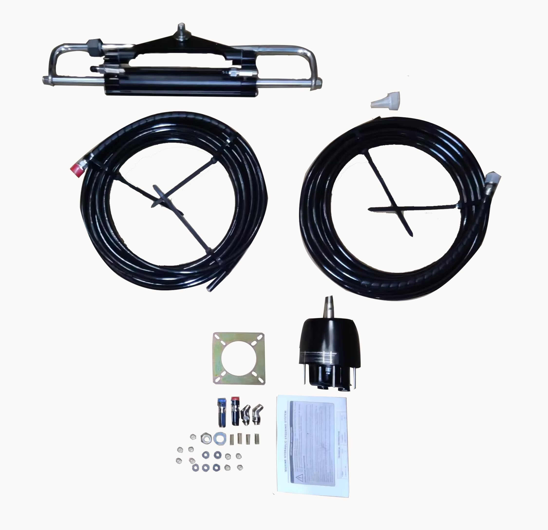 150HP Hydraulic Outboard Steering Kit Boat Marine System- Complete 150HP System with Built-in Two-Way Lock Cylinder, Low-Friction Helm, and Cut-to-Length Hoses for Single Station, Single-Engine Boats