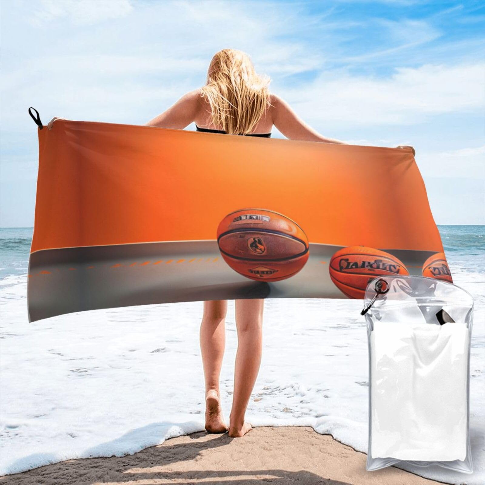 AYYQWE Basketball Orange Print Lightweight Towel For Men Women Travel Beach Camping Hiking Yoga Swimming Sports