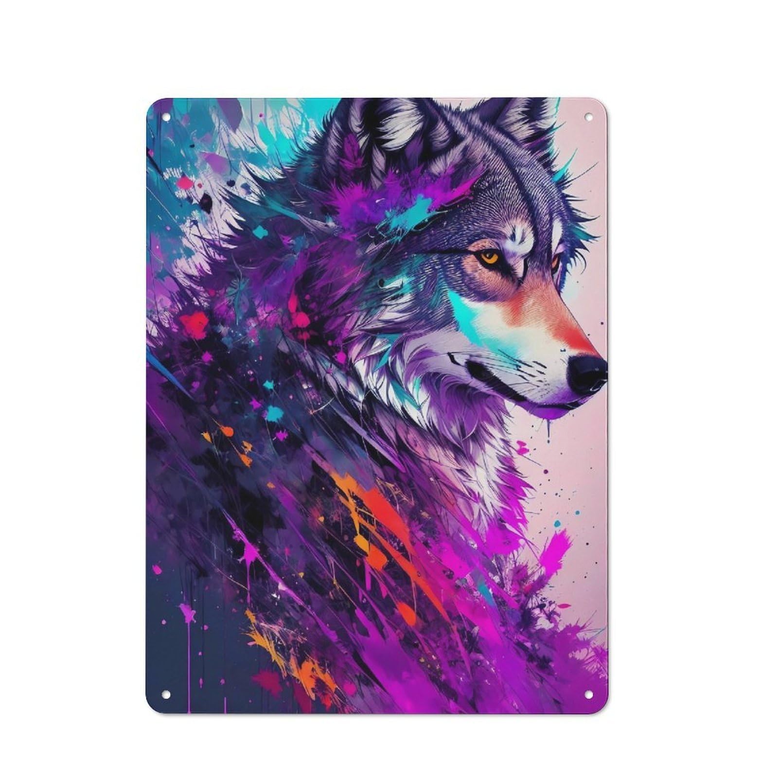 Junmoney Style-22 Colorful Wolf Art Print Printed Metal Sign 40X30cm For Pub Or Café, With Clear Industrial Wall Decor Character