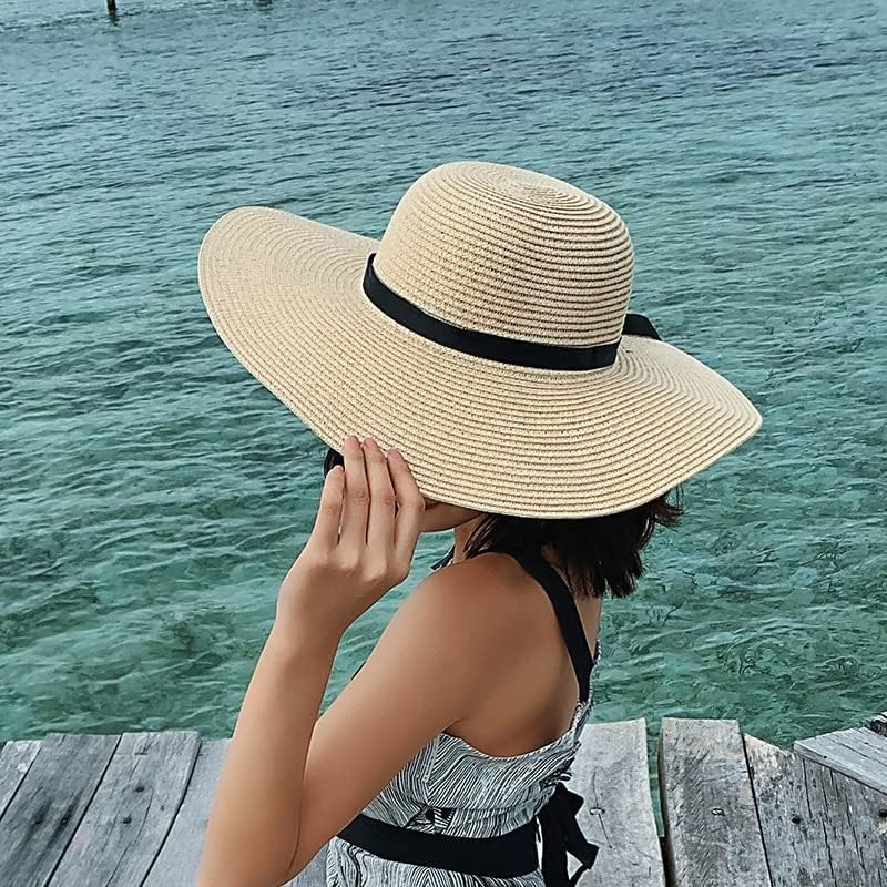 LNNSHX Sombreros Flexibles de Verano Casual Vacaciones Viajes ala Ancha Sol Mujeres Ajustable Plegable (Negro 1)