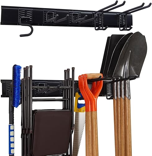Tetuju Organizador de herramientas de garaje para montaje en pared con 5 ganchos de garaje extraíbles resistentes, organización y almacenamiento de