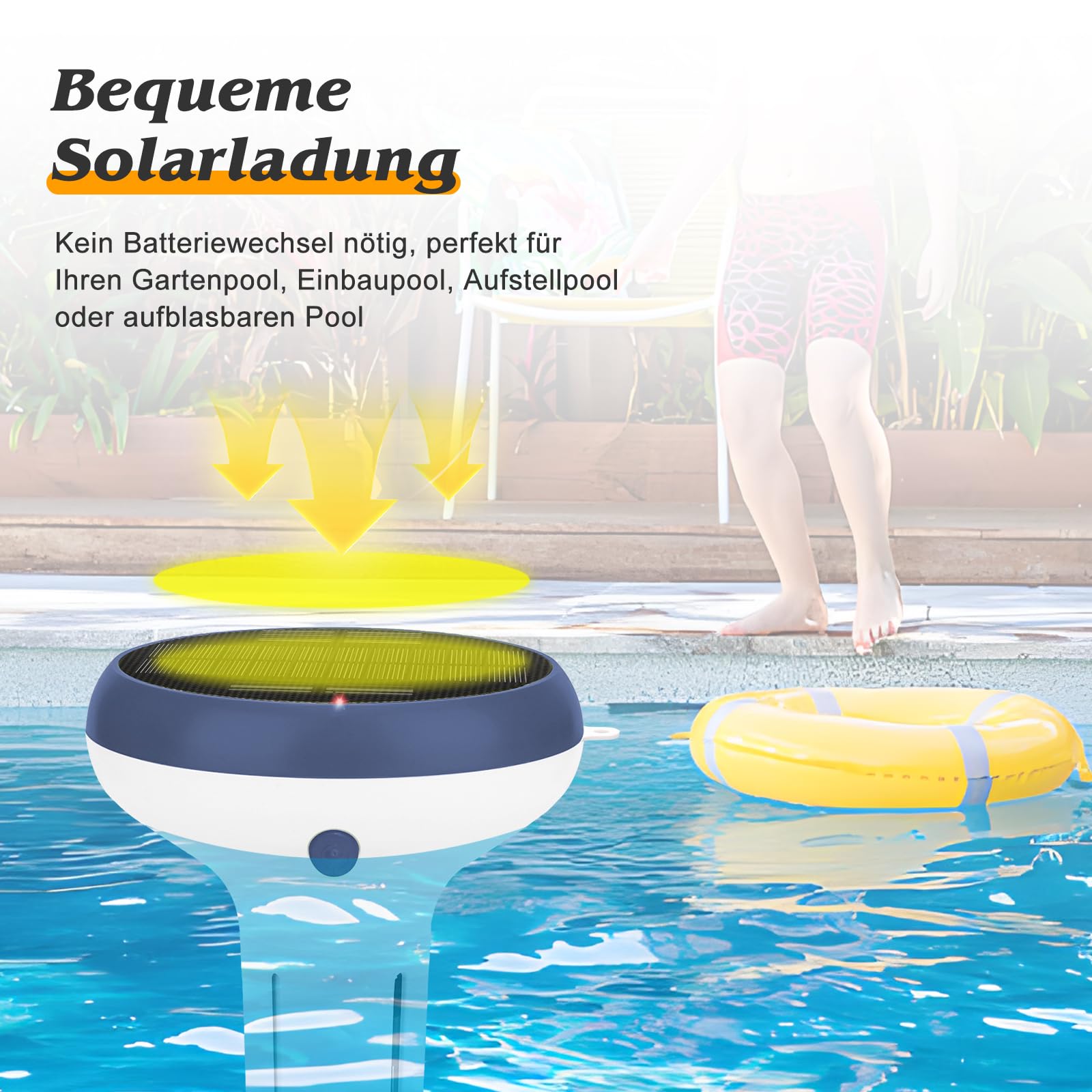 UIUZMAR Pool pH und Chlor Messgerät Intelligenter Poolmonitor, 7-in-1 pH Salz EC TDS Freies Chlor ORP und Thermometer für Schwimmbad, Schwimmender Solarbetriebener Chlormonitor für Whirlpool