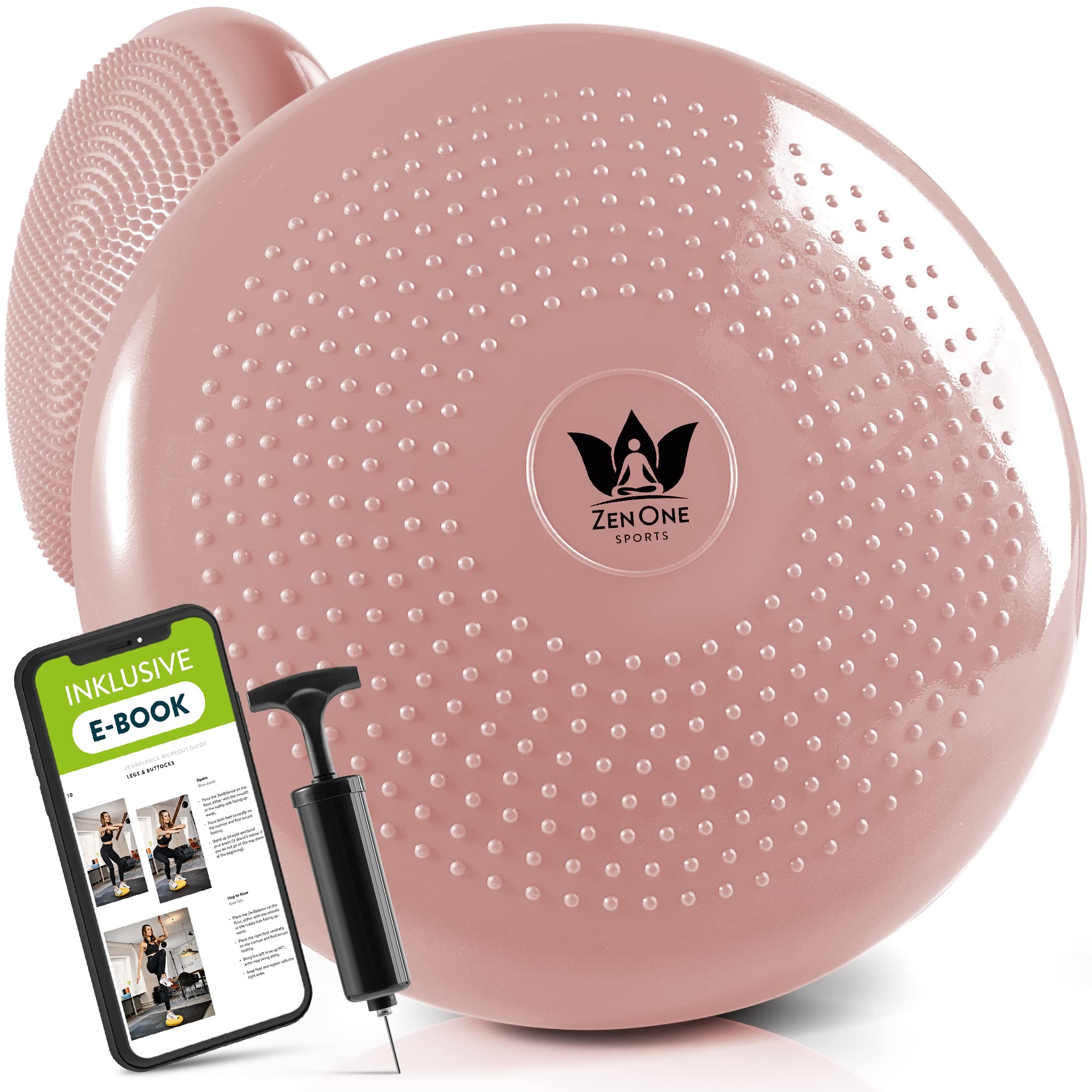 ZenBalance Cuscino Propiocettivo, Cuscino Ortopedico per Riabilitazione, Disco Propiocettivo Gonfiabile per Postura, Balance Board per Sport & Fisioterapia, incl. pompa, e-book, 33 cm (Rosa)