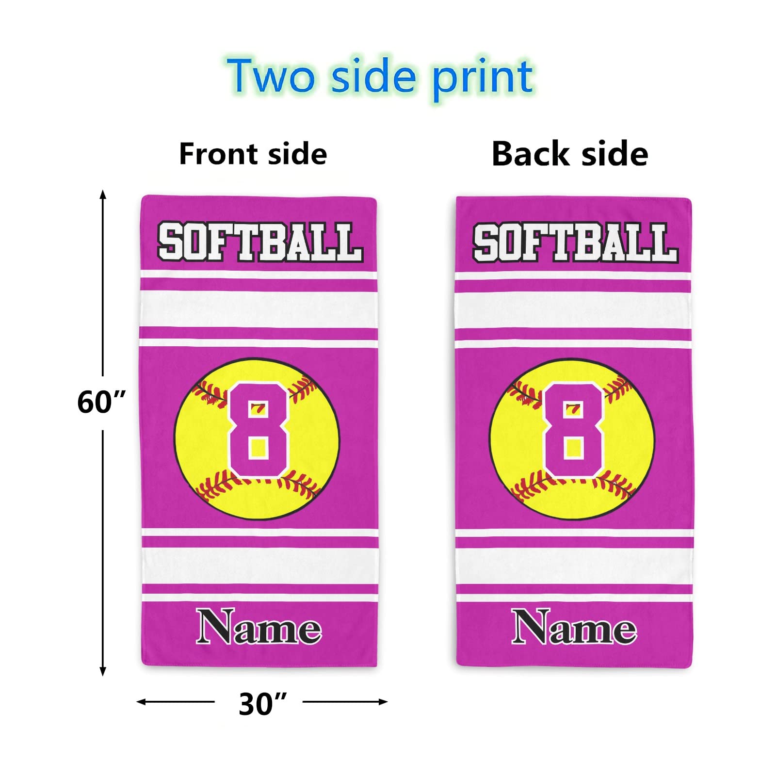 CUXWEOT Personalized Softball Beach Towel with Name Quick Dry Bath Towels 2 Sides Printed for Wedding Birthday Gift 30 X 60 inch