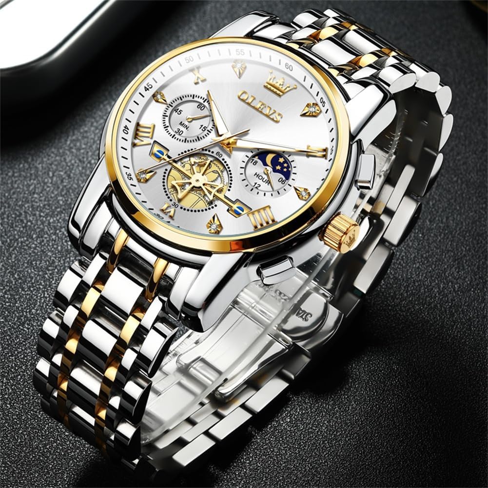 OLEVS Watches for Men,Luxury Big Face Mens Watch Stainless Steel Quartz Analog Dress Watches for Men Luminous Multifunction Chronograph Man Watch Relojes De Hombre - Image 3