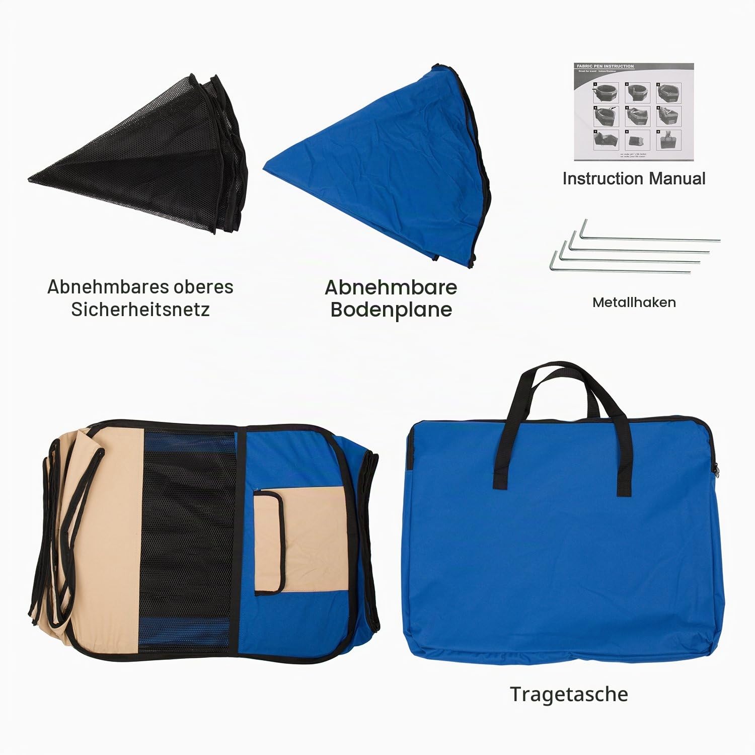 Welpenlaufstall/Tierlaufstall/Welpenauslauf/Laufstall für Hunde Faltbar abnehmbaren 8 Plattens für Kleintiere wie Hunde, Katzen (Blau - XL)