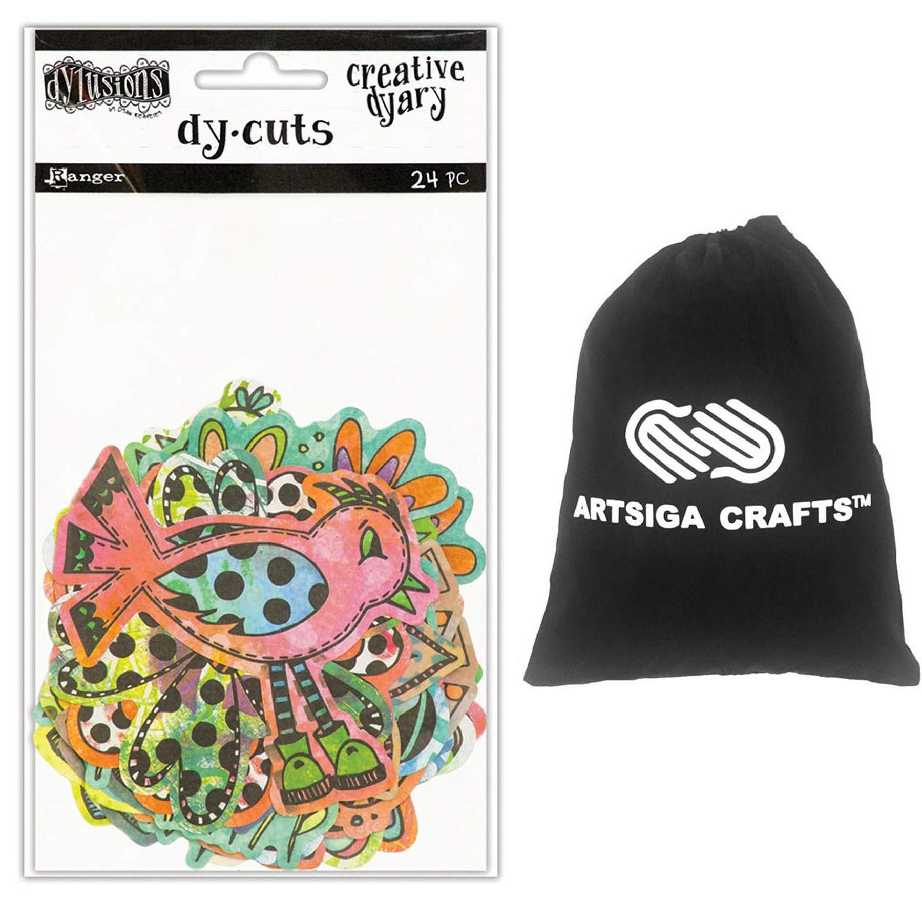 Ranger Ink Dyan Reaveley's Dylusions Creative Diary Die Cuts Colored Birds & Flowers 1-Pack Bundled with 1 Artsiga Crafts Small Project Bag