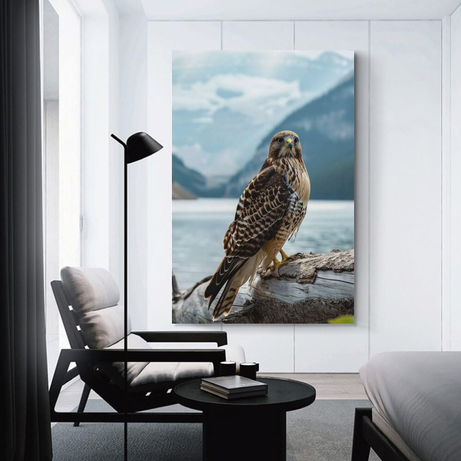 Junmoney Unframe-Style-2 Hawk Nea Lake Mountain Room Decor Wall Art 12X18inch(30X45cm), For Entrance Walls, Hall Decor Or Foyers, A Neat Decor Update For Hallways