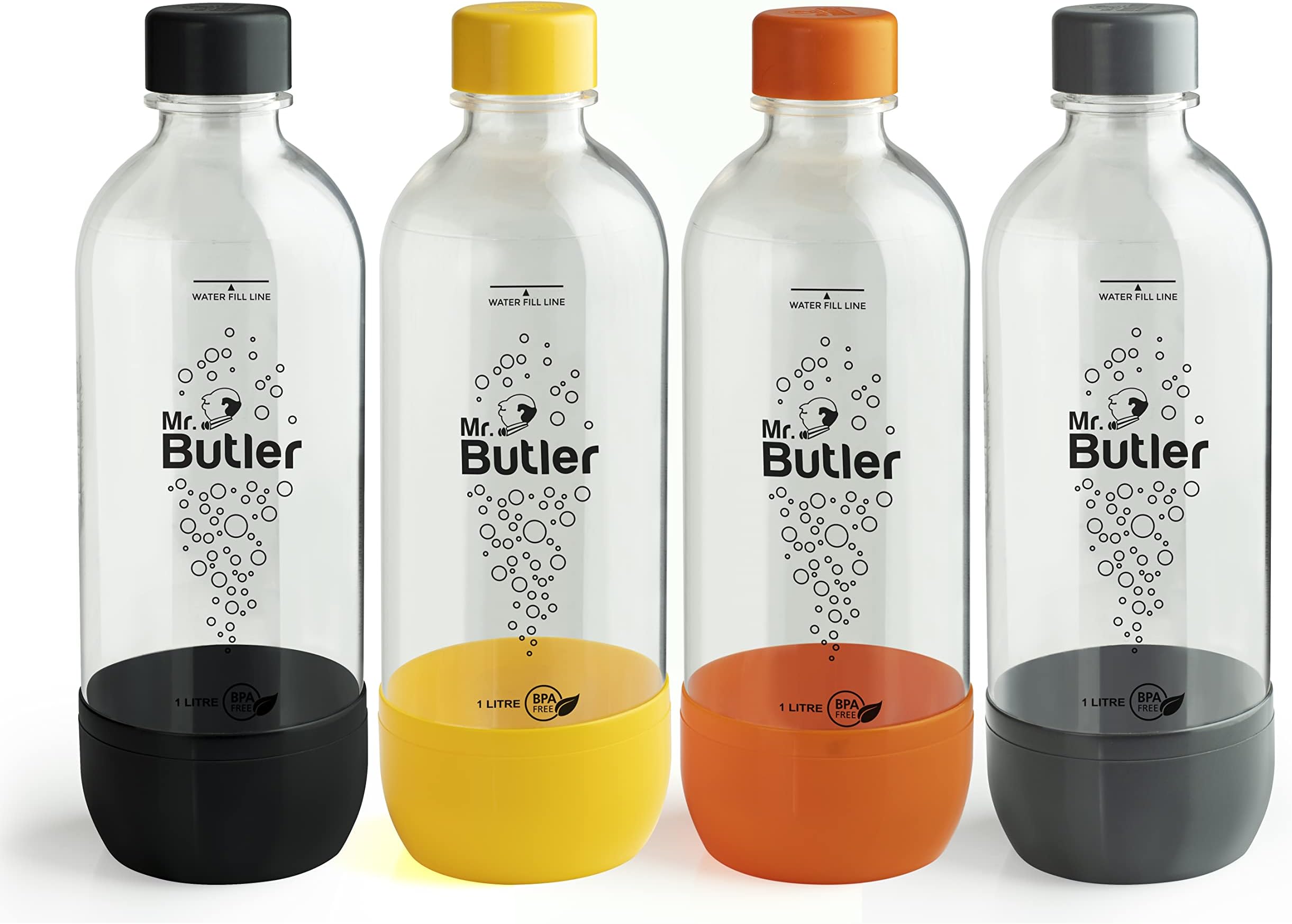 BPA Free PET Bottle 1000 ml, Pack of 4 (Orange, Yellow, Grey, Black)