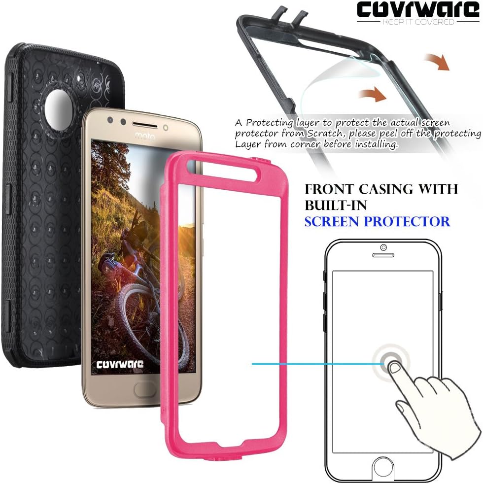COVRWARE Aegis Series Case Compatible with Moto E4 with Built-in [Screen Protector] Heavy Duty Full-Body Rugged Holster Armor Case [Belt Swivel Clip][Kickstand], Pink