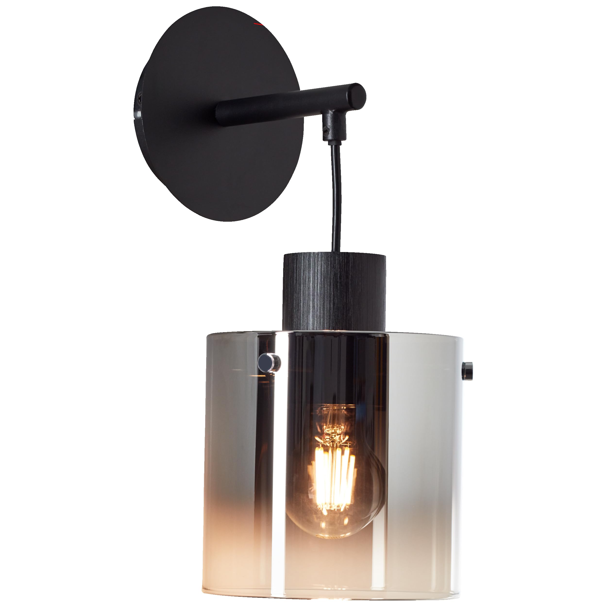 Lightbox Wandlampe - 34 x 15 x 20 cm - schicke Wandleuchte mit edlem Glas Schirm - E27, max. 52 W - aus Metall/Glas - in Schwarz/Rauchfarben