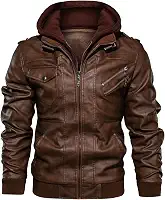 WSLCN Jaqueta Masculina de Couro Sintético Casual Jaqueta de Motocicleta com Capuz Removível