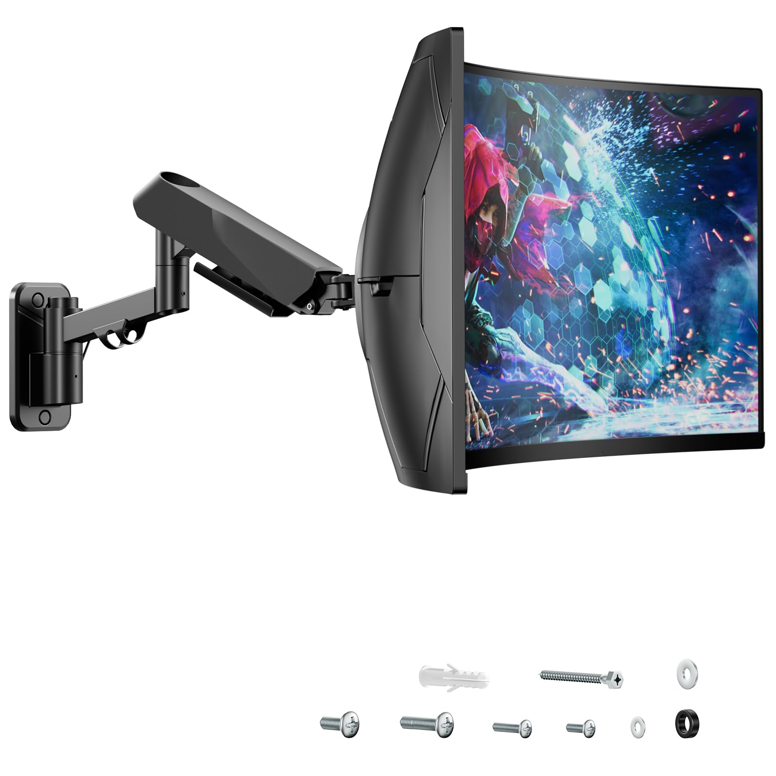 Supporto monitor muro per monitor da 17 a 45 pollici – Con kit di estensione VESA, braccio regolabile in altezza per PC e TV fino a 15 kg, compatibile con VESA 75/100/200 mm | Regolabile in altezza, orientabile, inclinabile, per ufficio e gaming, montaggi