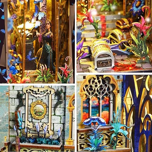 Miniatura 39 de Rompecabezas de madera 3D con caja de música de luz sensor, kit de montaje de rincón de libros en miniatura, kit de montaje de rincón de libros