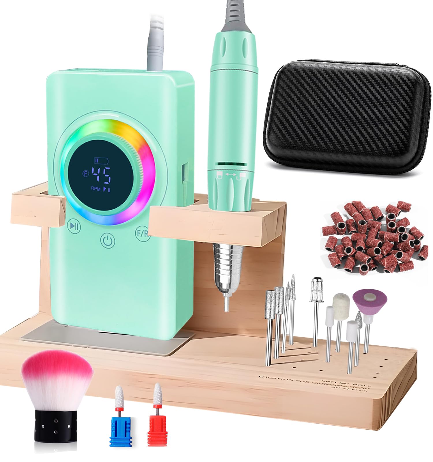 Trapano per unghie portatile da 45000 giri/min, lima elettrica professionale ricaricabile con 2 batterie da 2000 mAh, 13 punte, kit Efile senza fili per unghie in gel acrilico, manicure e pedicure a