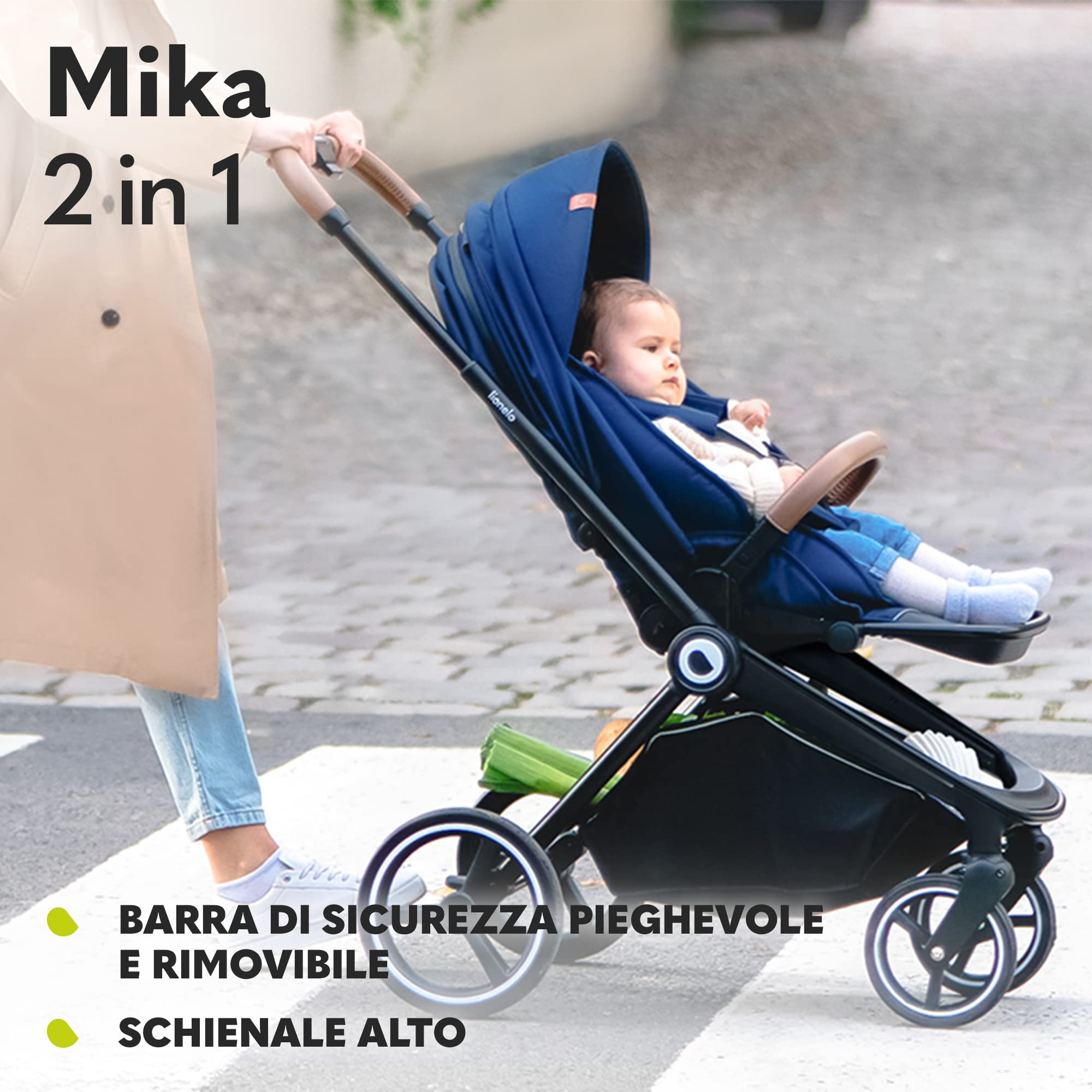LIONELO Mika Passeggino 2 in 1 con Navicella dalla Nascita a 48 Mesi | Fino a 22 kg, Seduta a Secchiello Regolabile, Pieghevole e Leggero, Grandi Ruote, Cappottina XXL e Accessori Inclusi