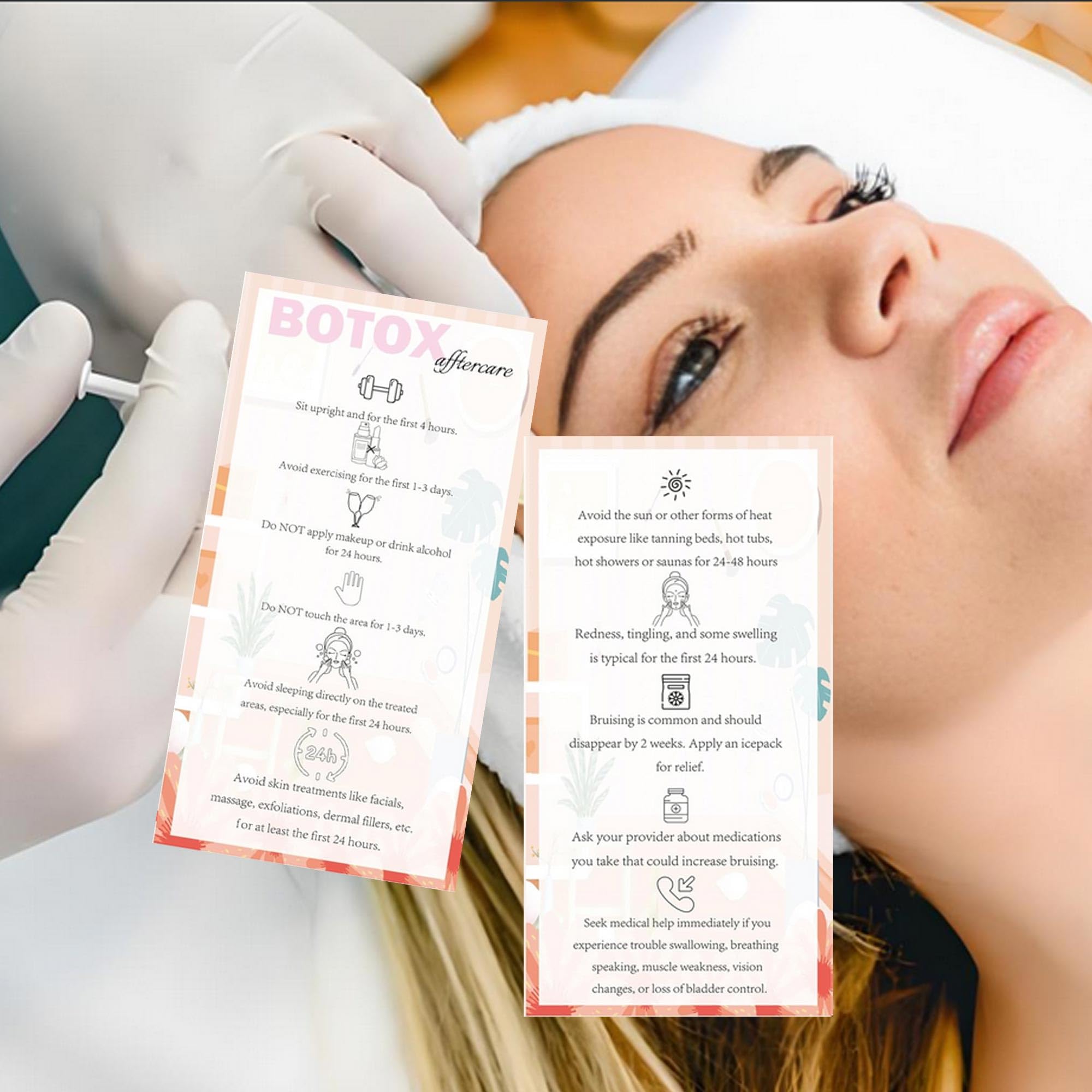 100 PCS Botox Aftercare Card Facial Aftercare Instruction Cards, 2x3.5 Inch Skincare Reminder Cards for Estheticians Spa - Image 3