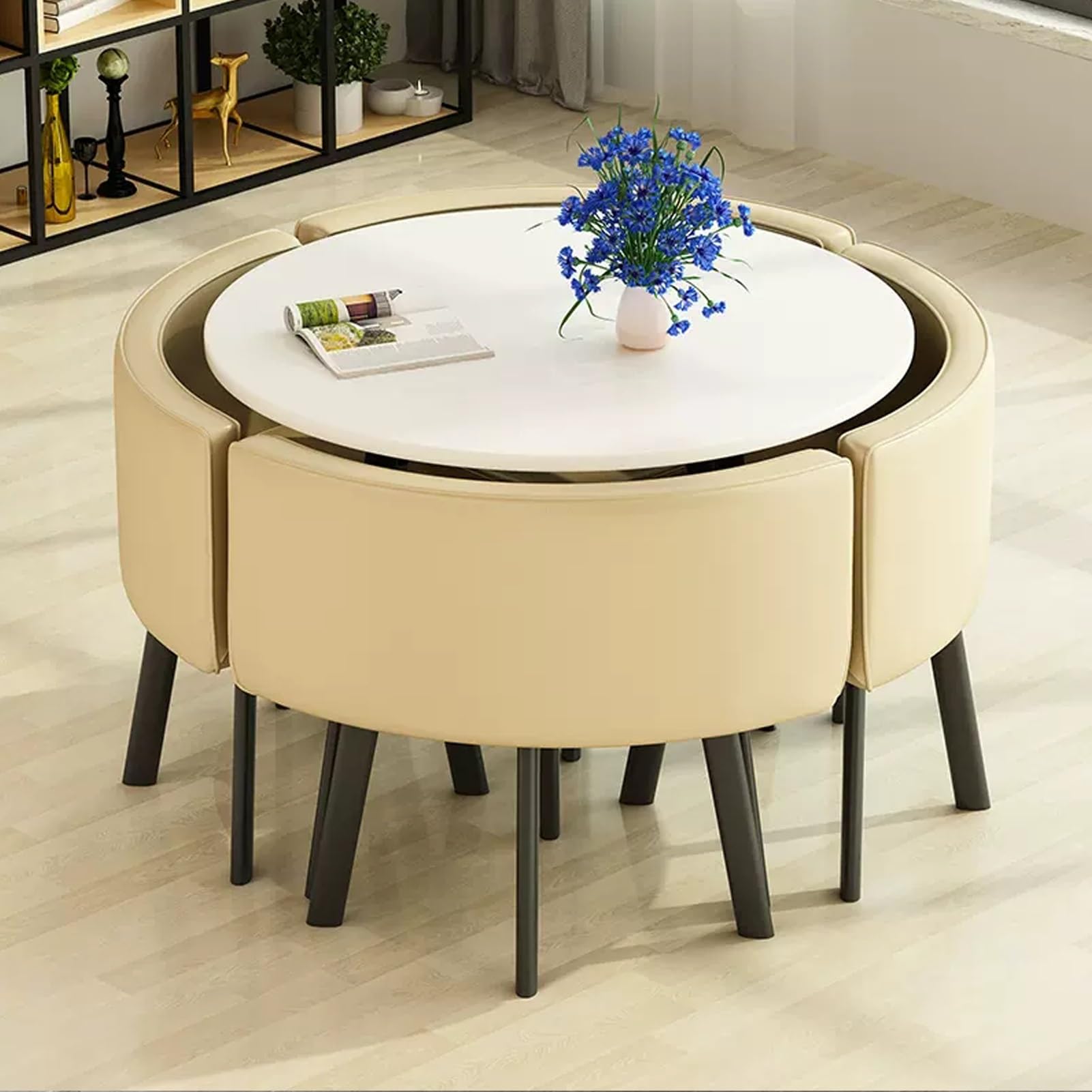 AYCDL SpaceSaving Round Dining Table Set with 4 Chairs for Conference Room & Office – Versatile Reception Table Negotiation Desk & Coffee Table Combo,Pu-leder20
