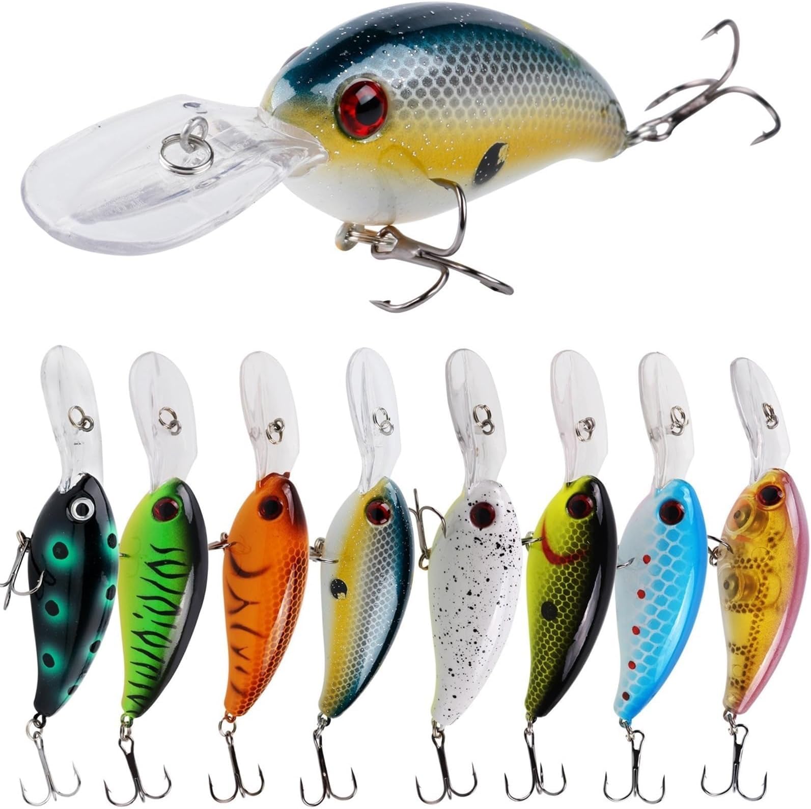 THE WHITE SHOP Fishing Lures Set of 8, Shallow Deep Fishing Bass Swimbait, Crankbait Fishing Wobble Multi Jointed Hard Baits for Freshwater and Saltwater Fishing