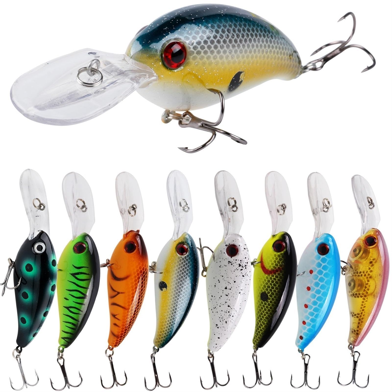 THE WHITE SHOP Fishing Lures Set of 8, Shallow Deep Fishing Bass Swimbait, Crankbait Fishing Wobble Multi Jointed Hard Baits for Freshwater and Saltwater Fishing