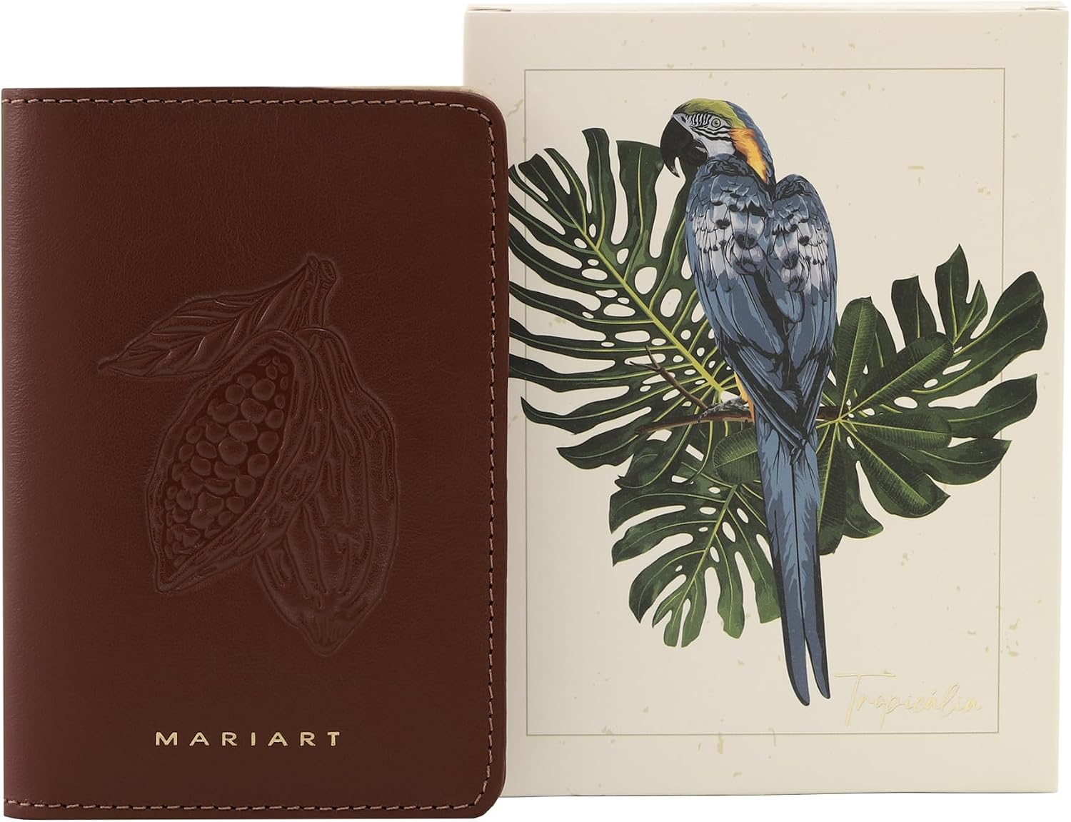 Mariart Carteira de Couro Bovino Legítimo Flora c/Proteção Antifurto RFID (Marrom Cacau)