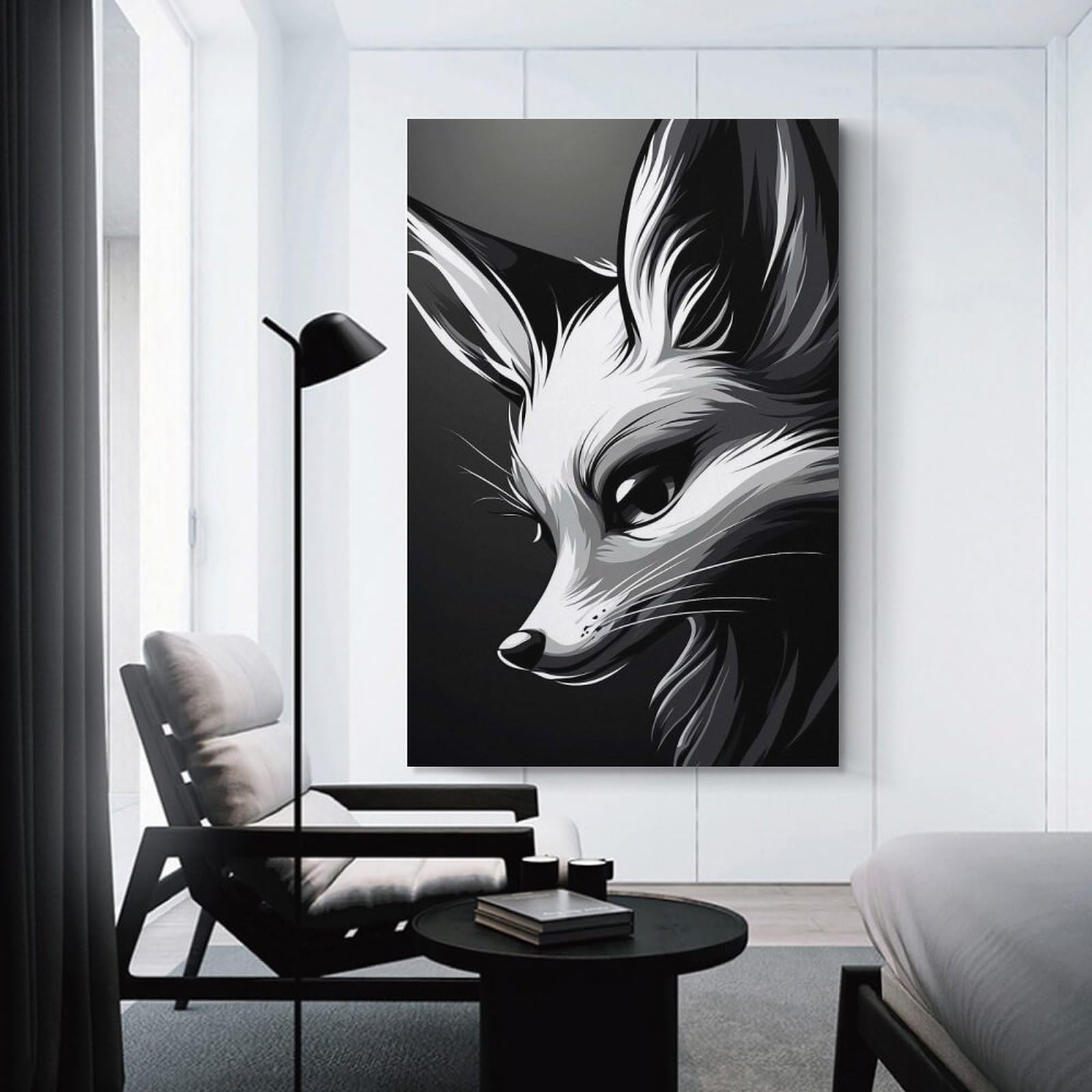 Junmoney Room Decor Wall Art Fox Portrait in Black And White, 20x30inch(50x75cm), for Hallway, Bedroom Or Modern Interiors, Gift Idea for Housewarming And Birthdays