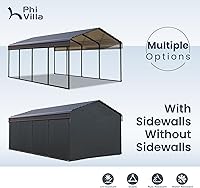 Vista 9 de PHI VILLA Cochera metálica de 12 x 20 pies con techo de acero galvanizado, cochera de metal resistente resistente para automóviles, barcos